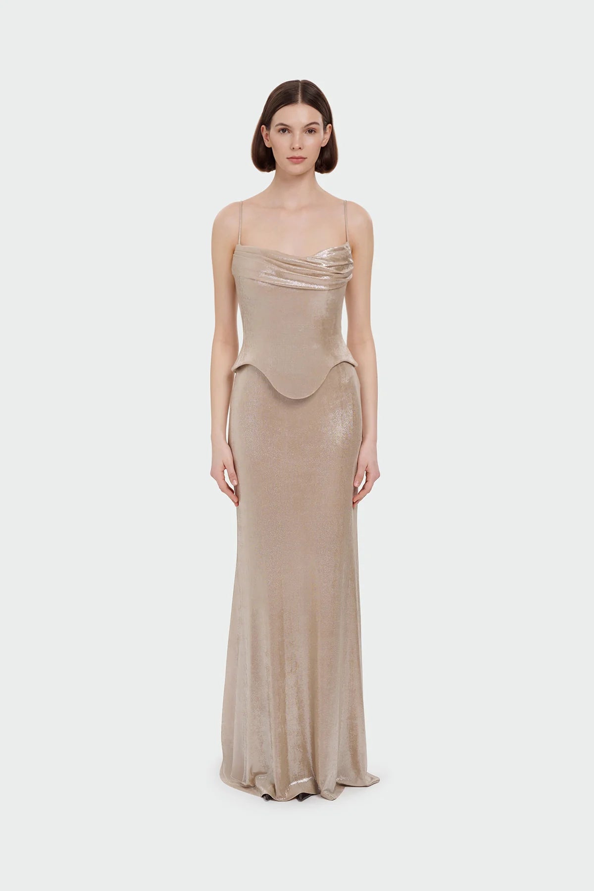 İNCE ASKILI DRAPE DETAYLI ABİYE ELBİSE 1365