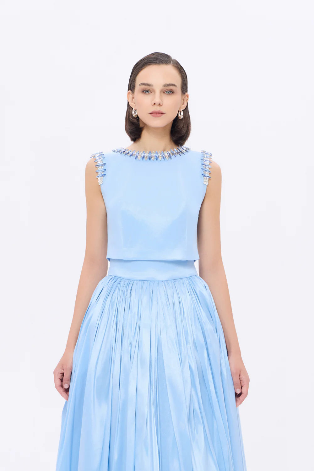 TAŞ İŞLEME DETAYLI TAFTA UZUN ABİYE ELBİSE - 9131C