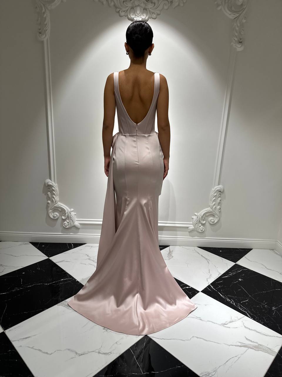 KARE YAKA VE DRAPELİ BEL DETAYLI BALIK ABİYE ELBİSE 2104