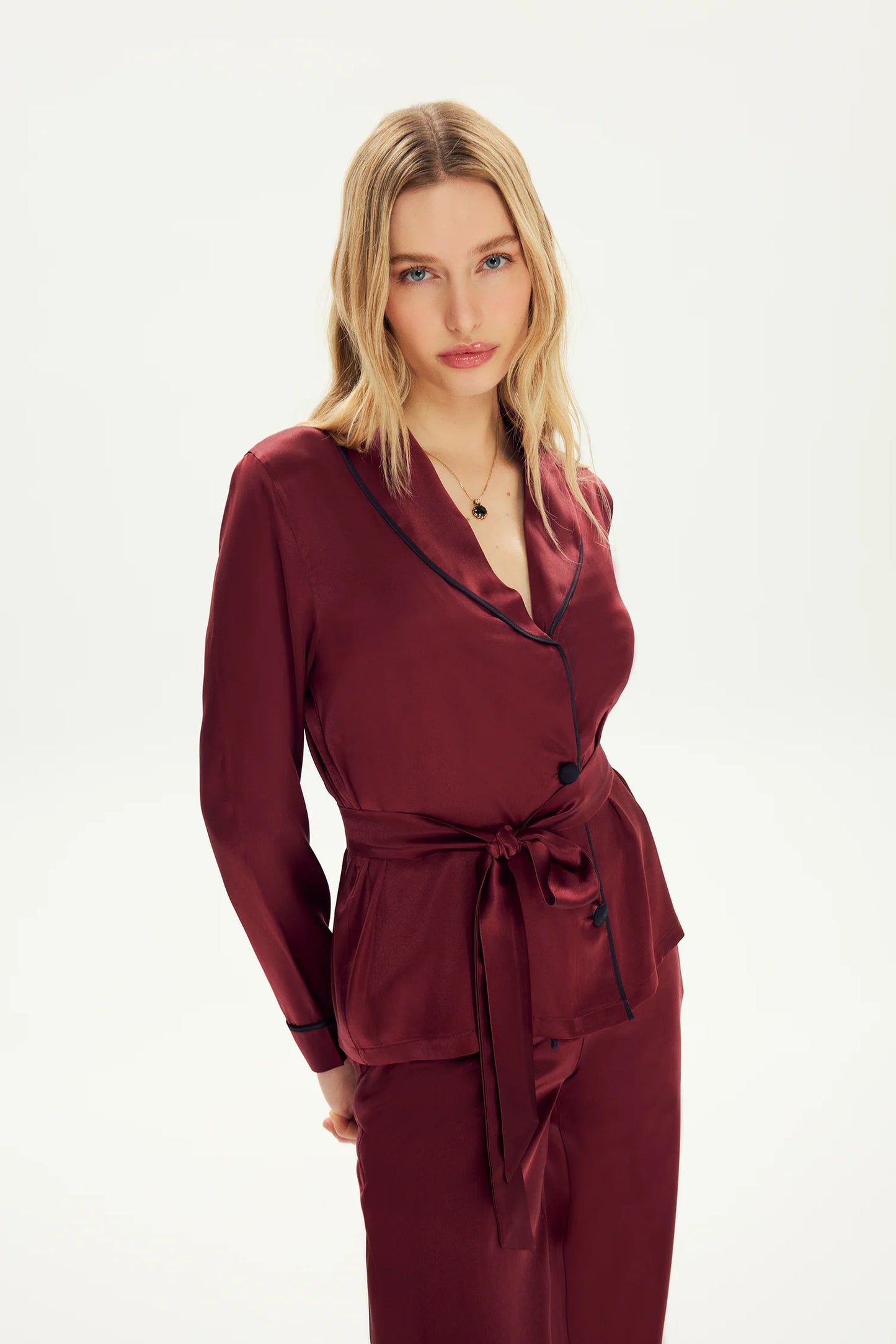 Lisa Silk Pajama Set in Burgundy