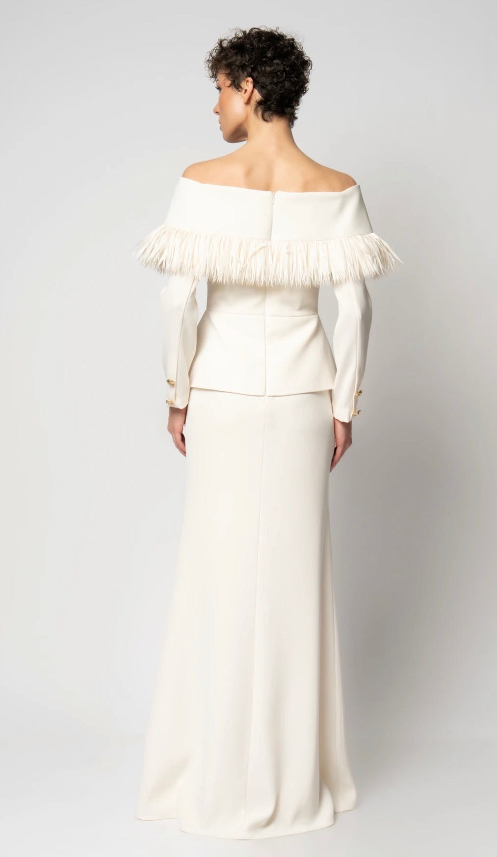 Robası organze saçaklı düğme detaylı krep abiye elbise 2287