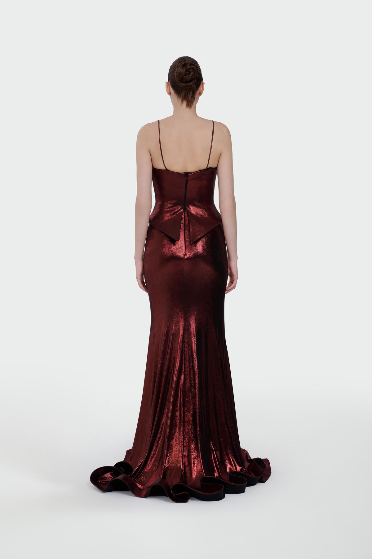 İNCE ASKILI DRAPE DETAYLI ABİYE ELBİSE 1365