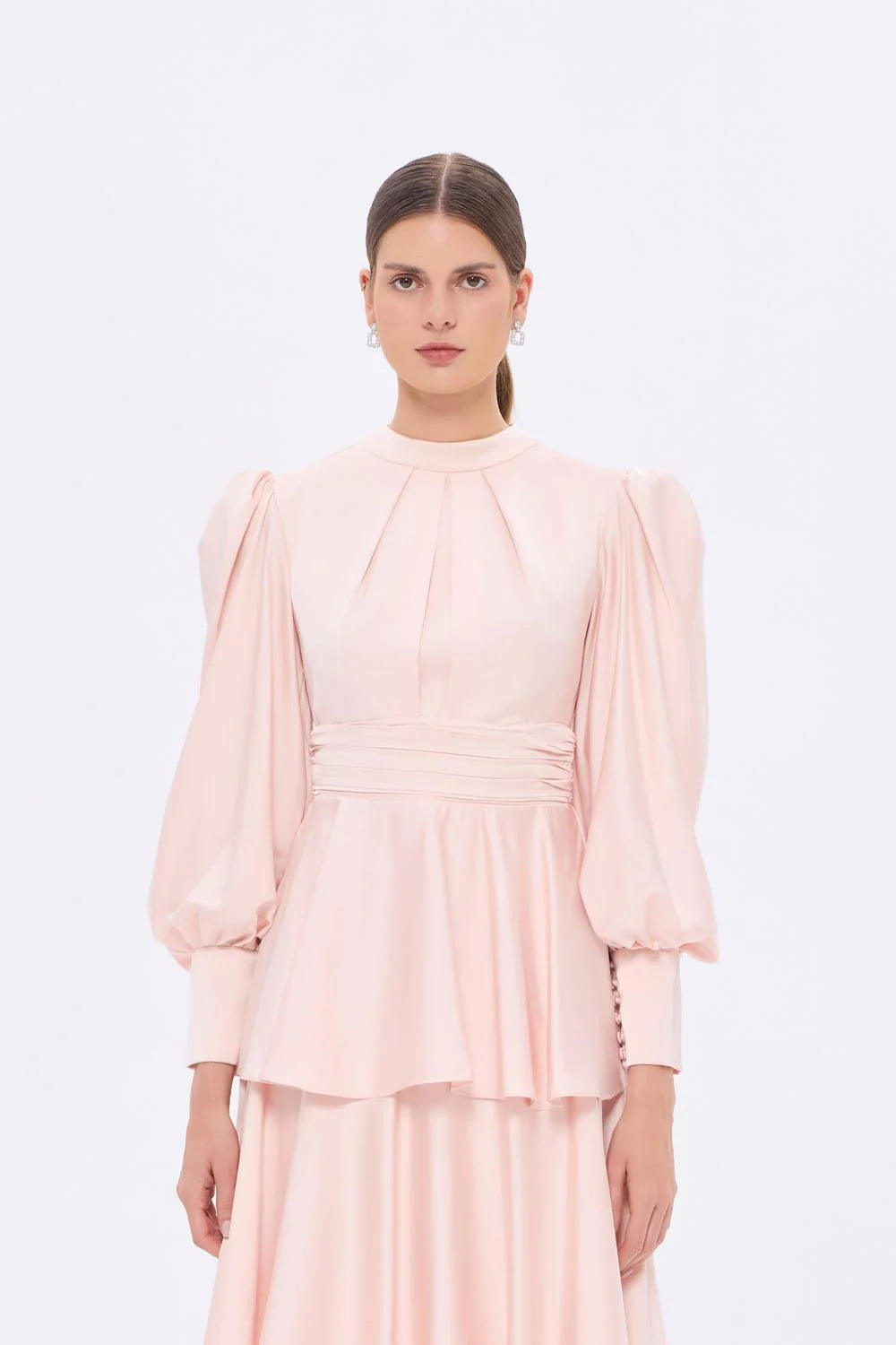 BALON KOLLU VOLAN DETAYLI UZUN ABİYE ELBİSE - 9363C