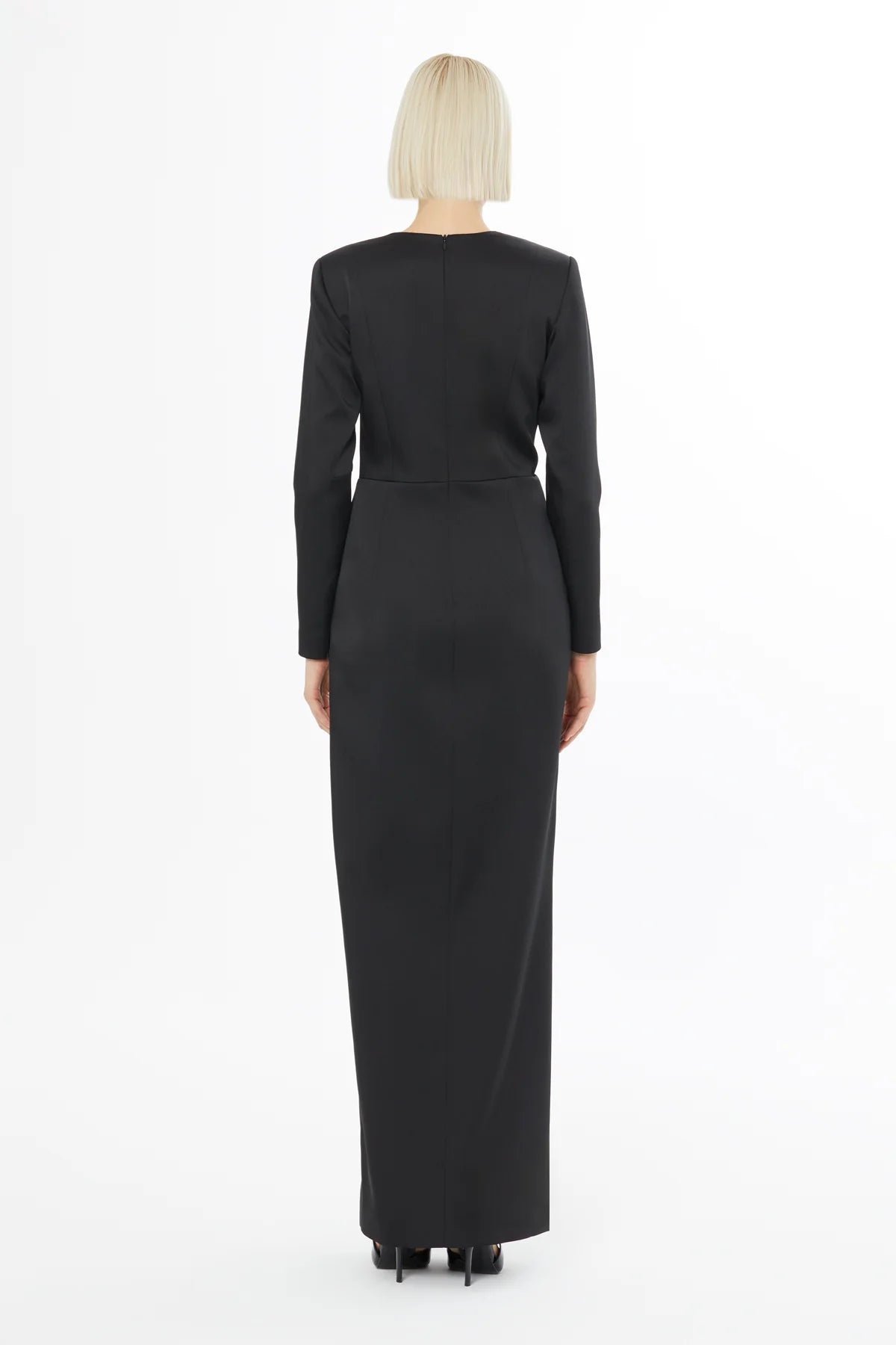 Boncuk İşlemeli Gizli Fermuarlı Uzun Elbise