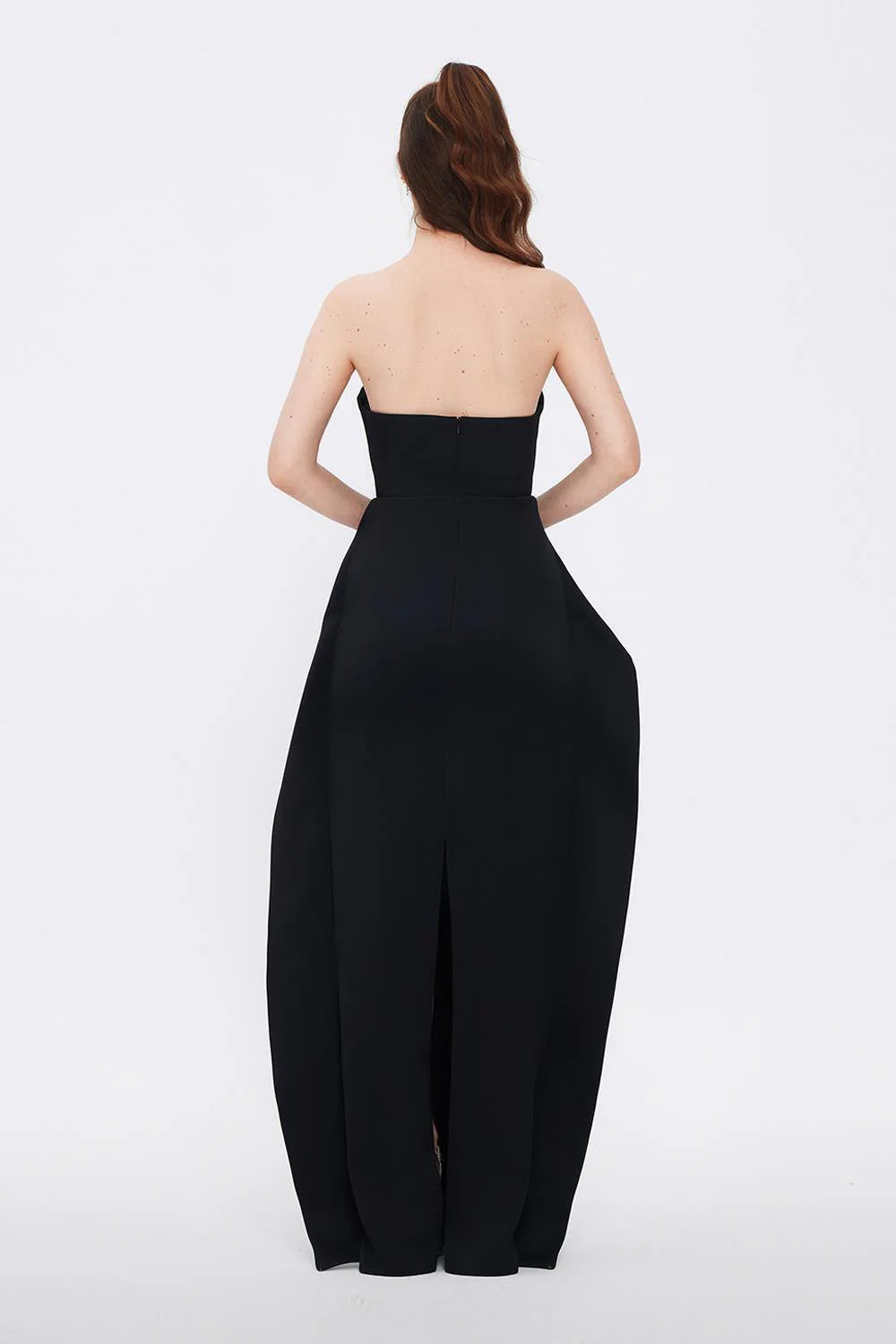 İNCİ DETAYLI STRAPLEZ YAKA DÜZ ABİYE ELBİSE - 1025C