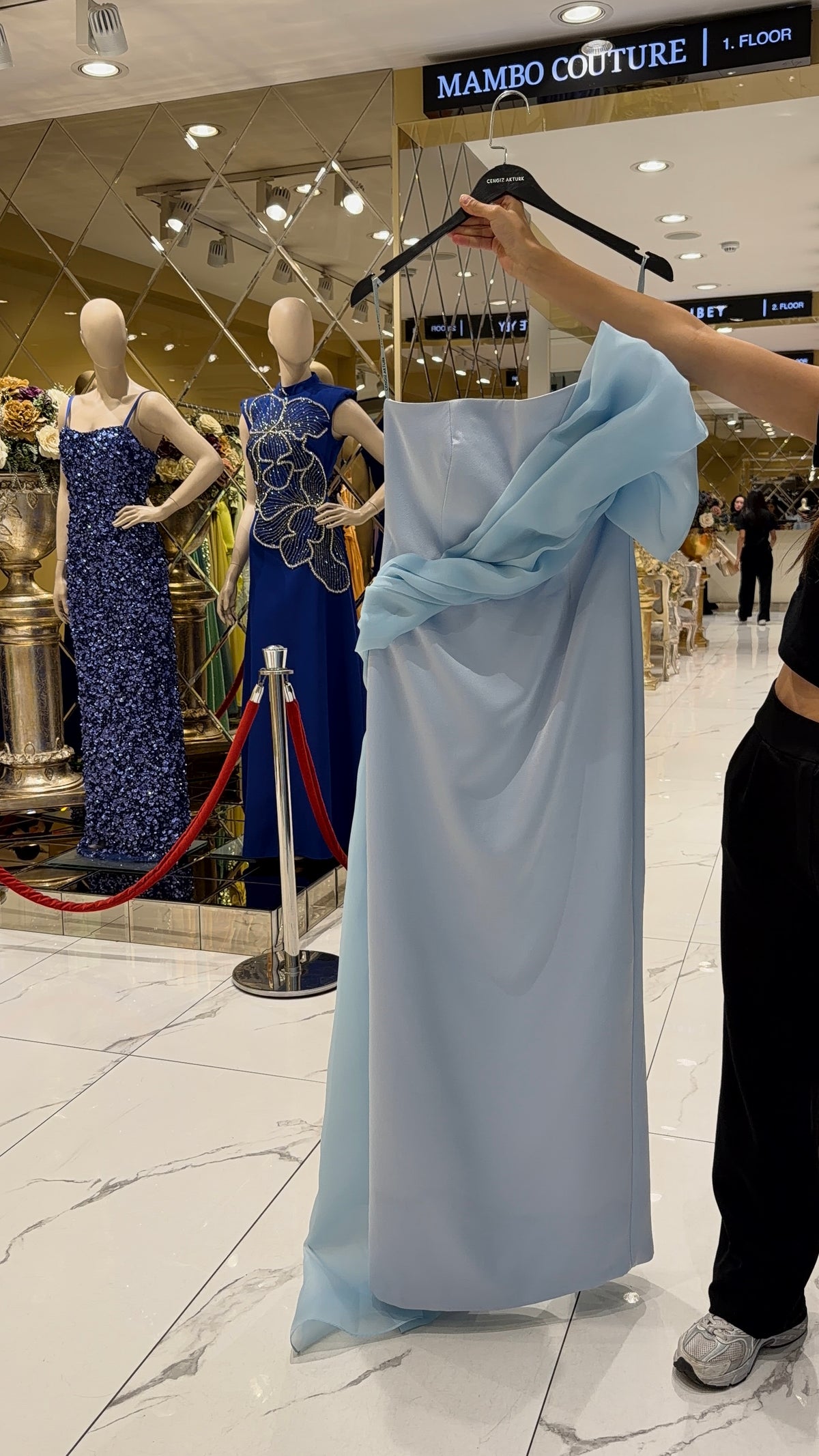 TEK OMUZ DRAPELİ ORGANZE DETAYLI UZUN ABİYE ELBİSE - 26034C