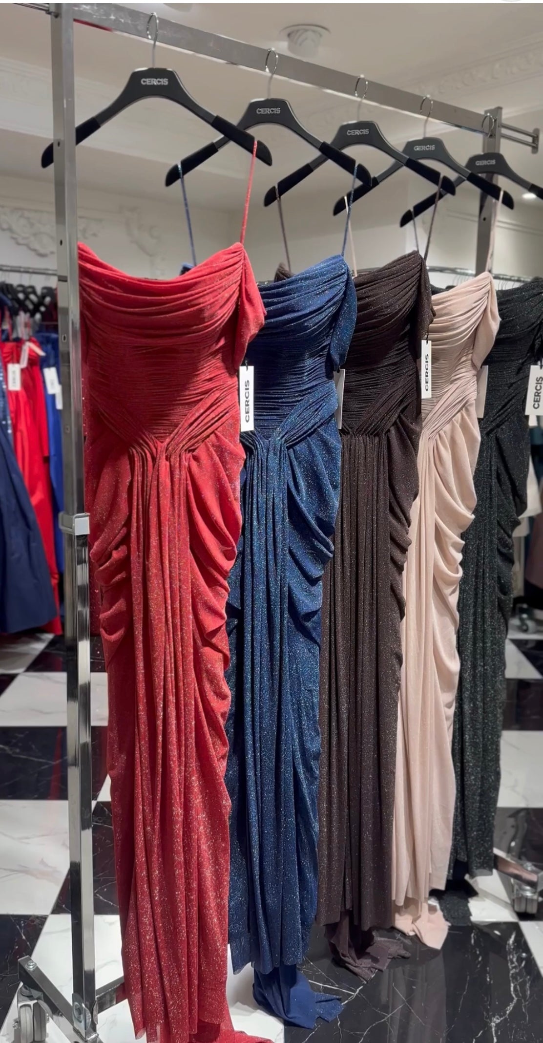Shimmer Draped Off-Shoulder Evening Dress – 1387