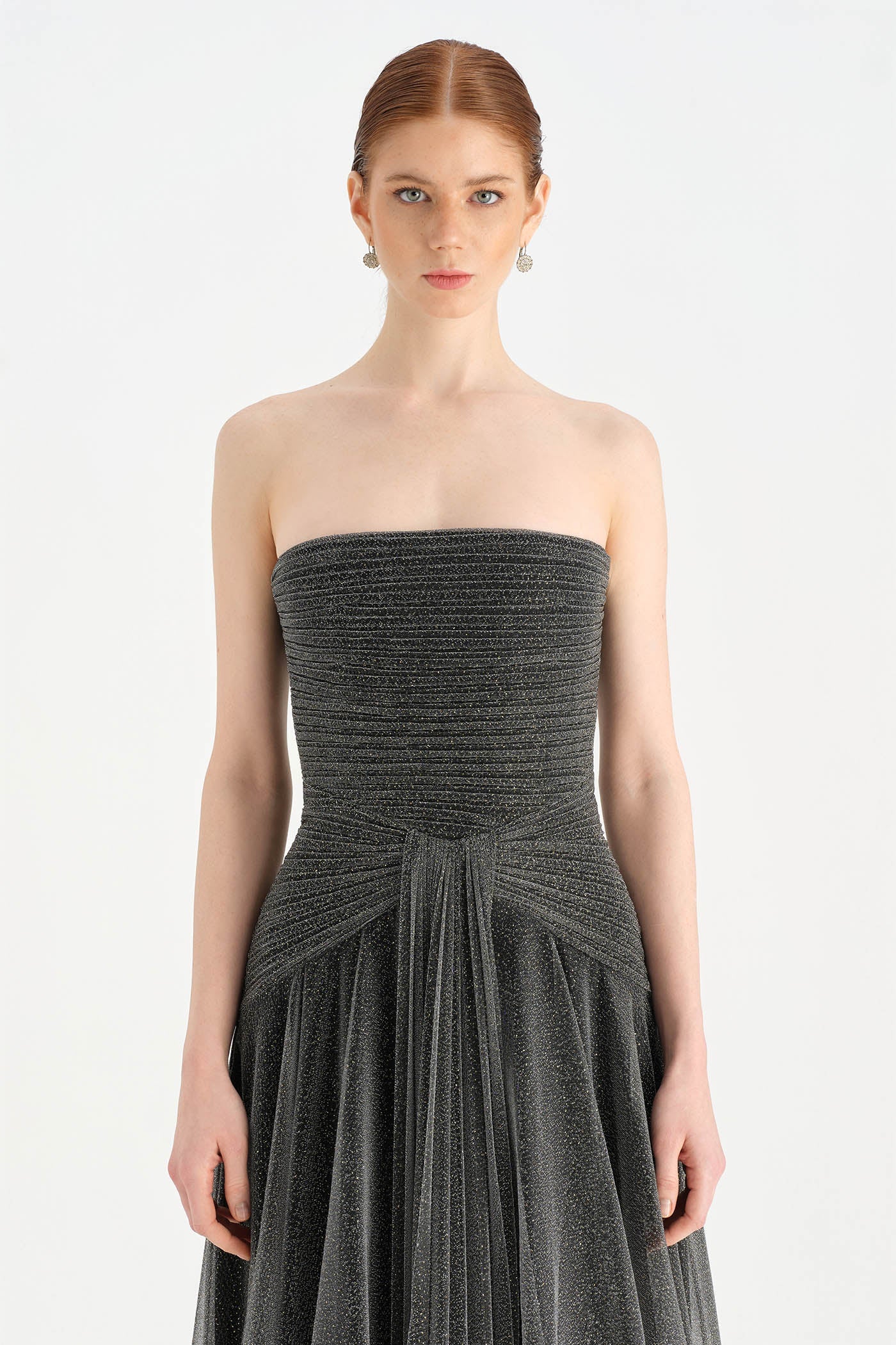 STRAPLEZ YAKA SİMLİ UZUN ABİYE ELBİSE 9167C