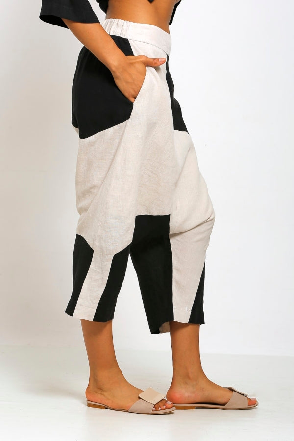 Keten İki Renkli Şalvar - Bej