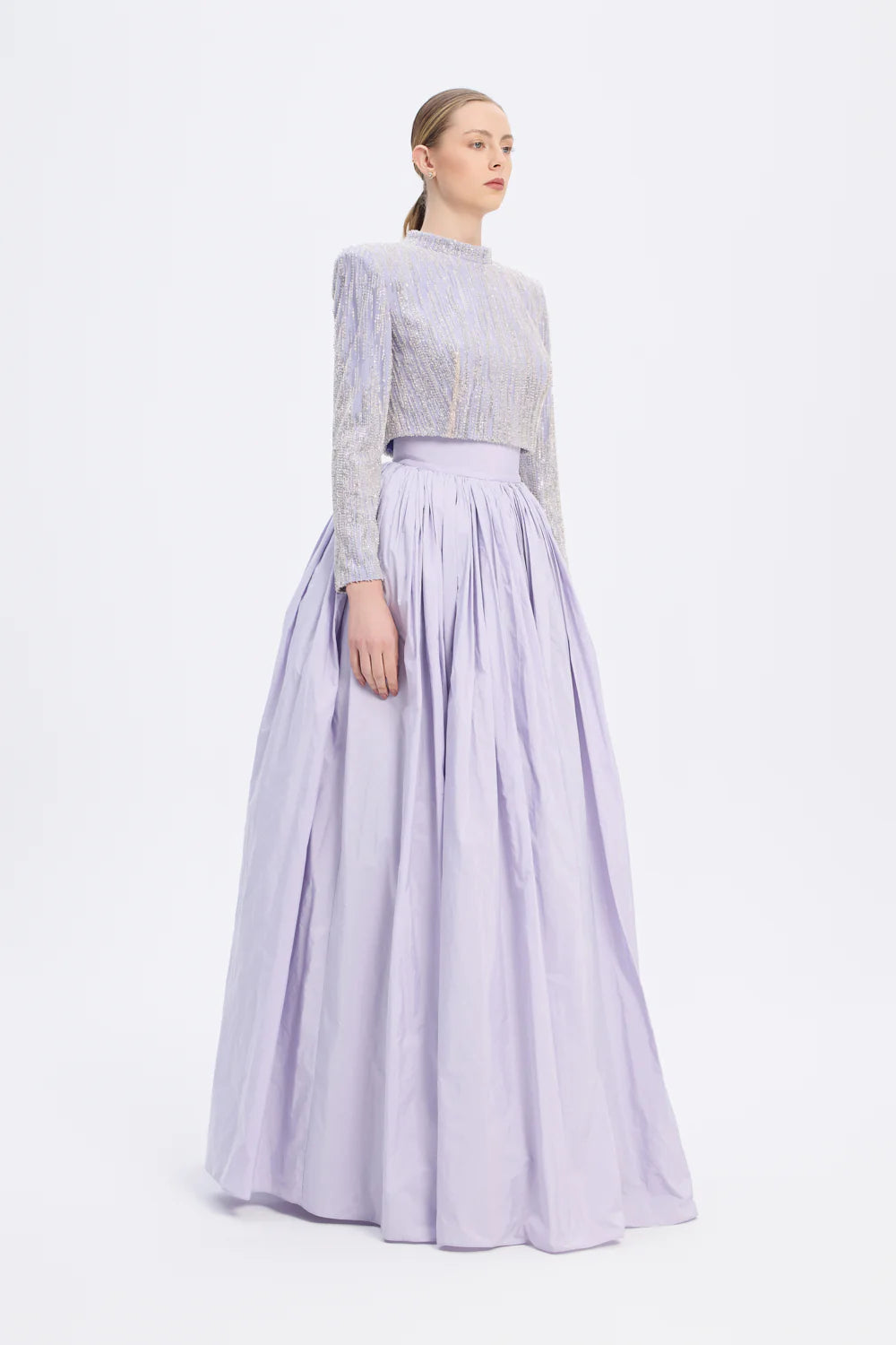 UZUN KOLLU TAŞLI ÇEKET &amp; TAFTA ETEK TAKIM - 9064C