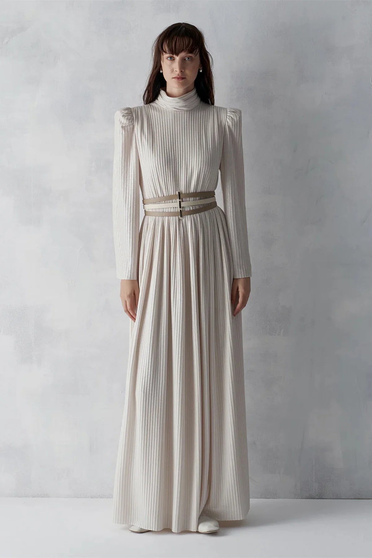 SİMLİ FİTİLLİ KEMERLİ UZUN ABİYE ELBİSE