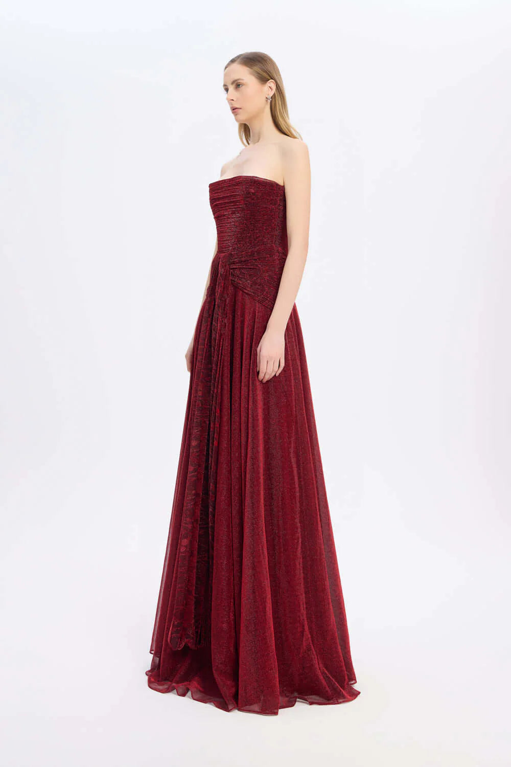 STRAPLEZ YAKA SİMLİ UZUN ABİYE ELBİSE - 9167C