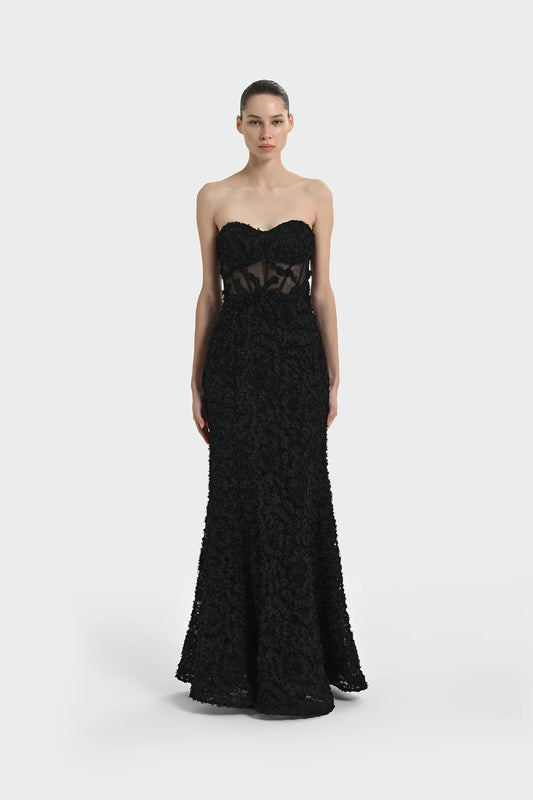 STRAPLEZ ÜÇ BOYUT ÇİÇEKLİ ABİYE ELBİSE 1338