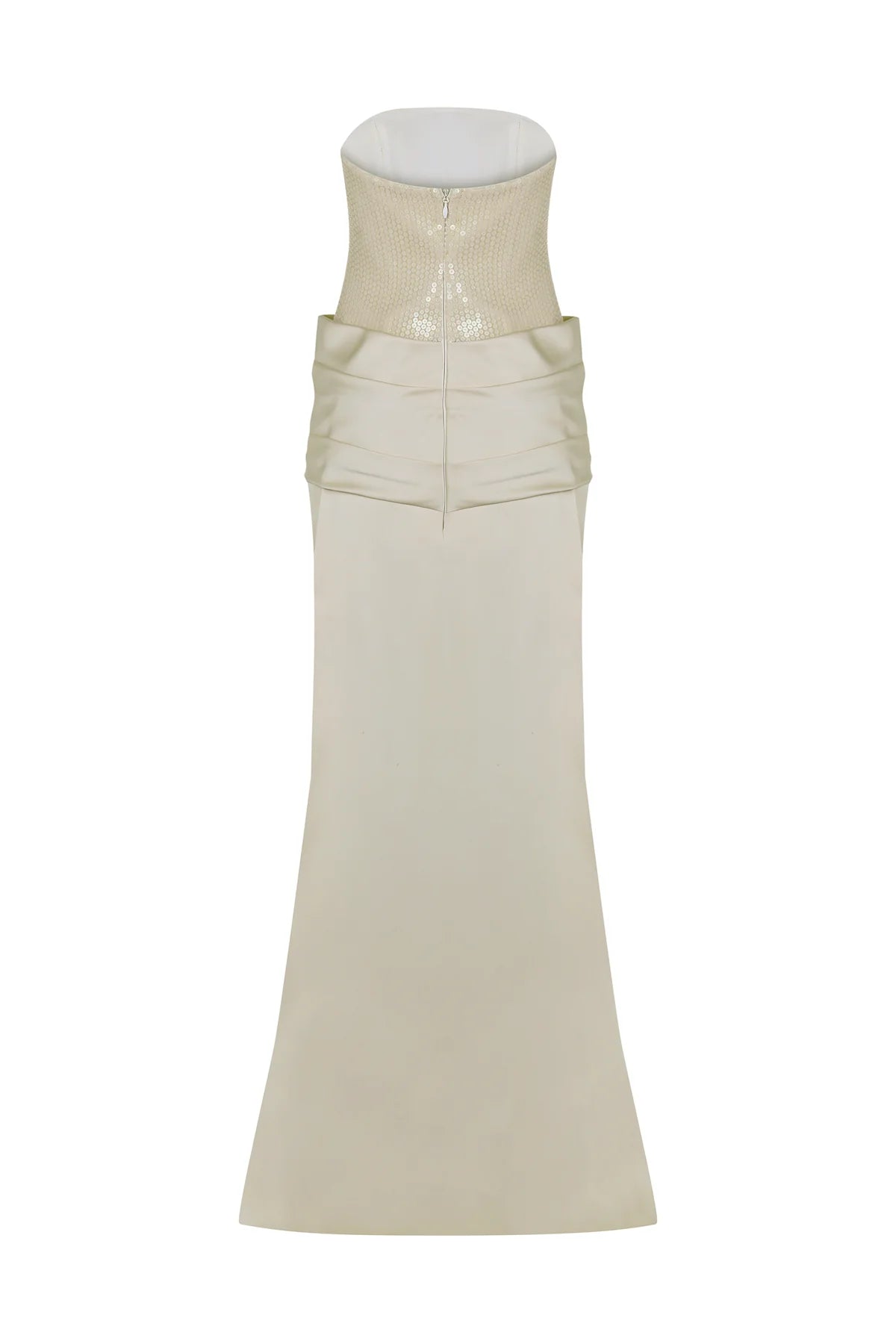 PAYETLİ SATEN STRAPLEZ UZUN ABİYE ELBİSE 2267