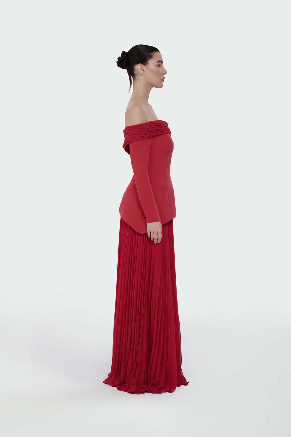 Off-Shoulder Pleated Maxi Dress 1308
