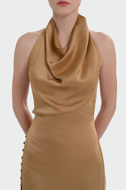 HALTER YAKA DEGAJE DETAYLI ABİYE ELBİSE 1364