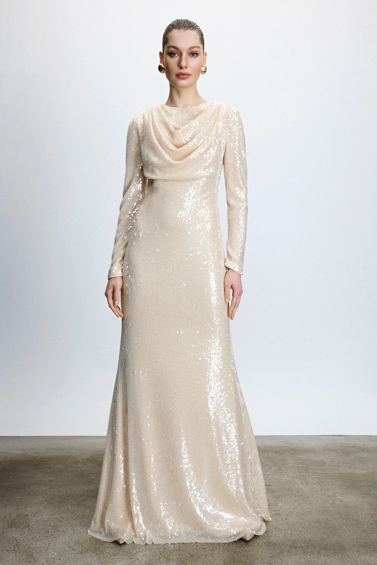 DRAPE DETAYLI PUL PAYETLİ ABİYE  ELBİSE 9116