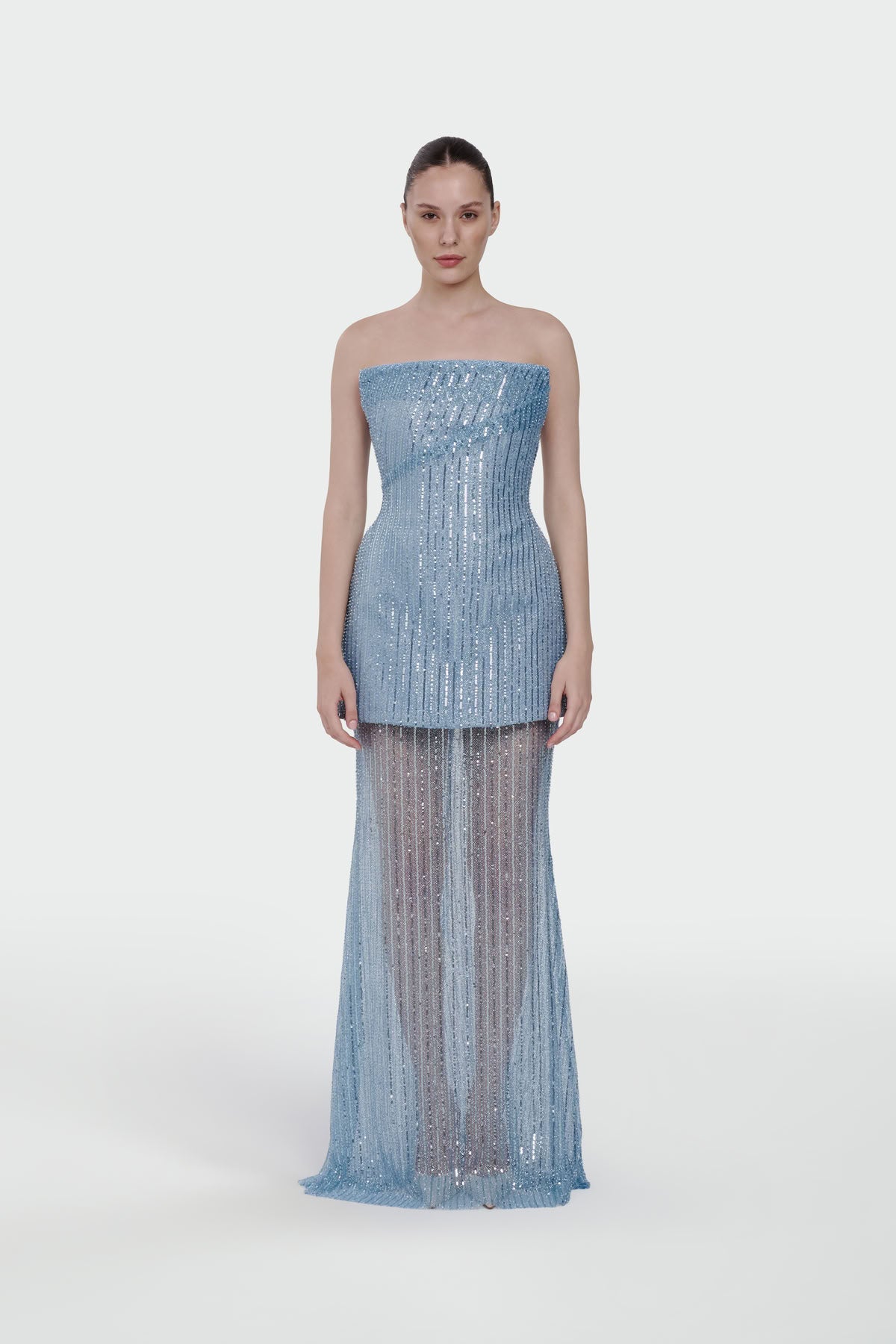 Sequin and Stone Embroidered Evening Dress Set 2211 S