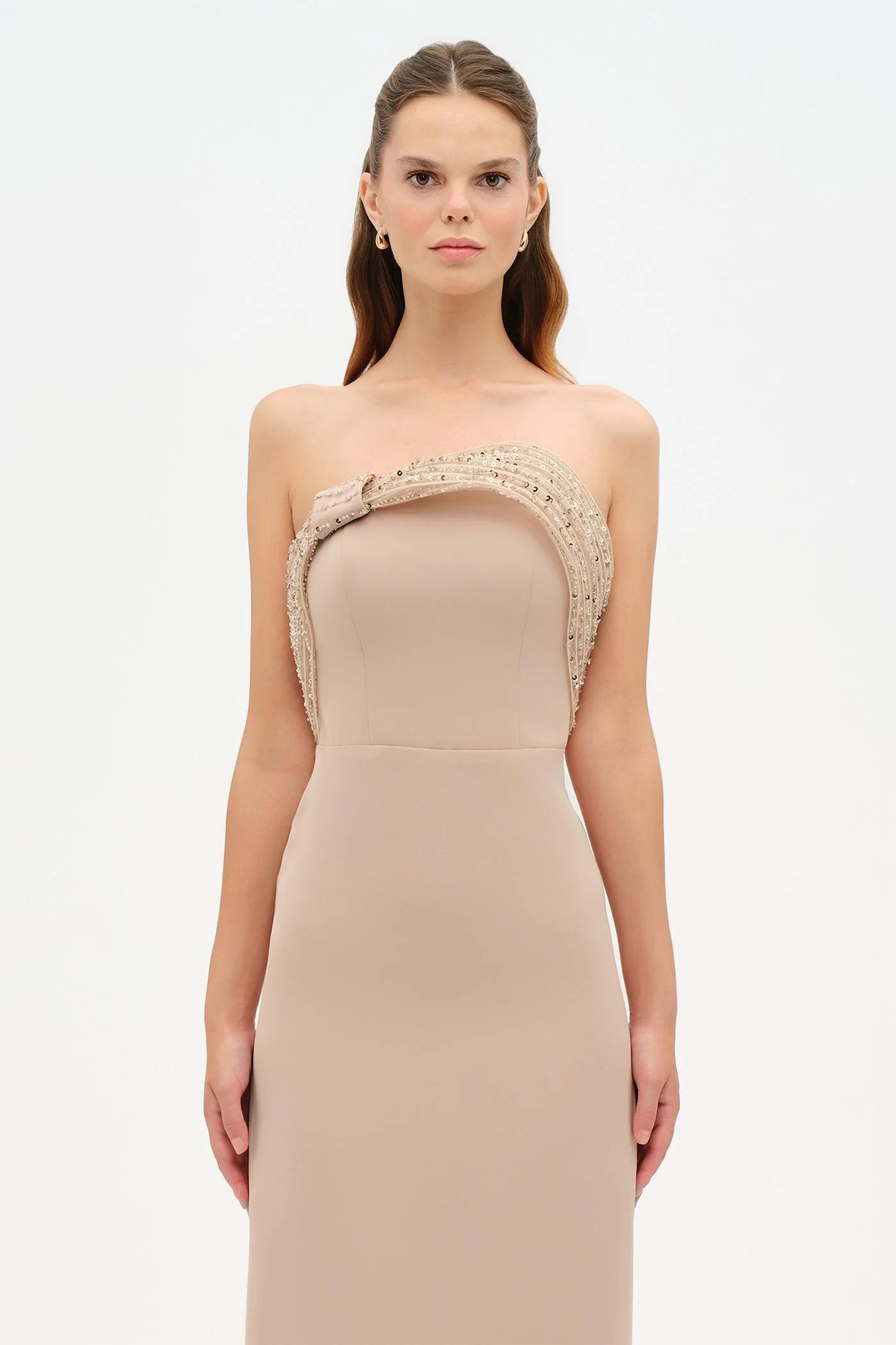 DRAPE DETAYLI STRAPLEZ DETAYLI BALIK ABİYE ELBİSE - 26125C