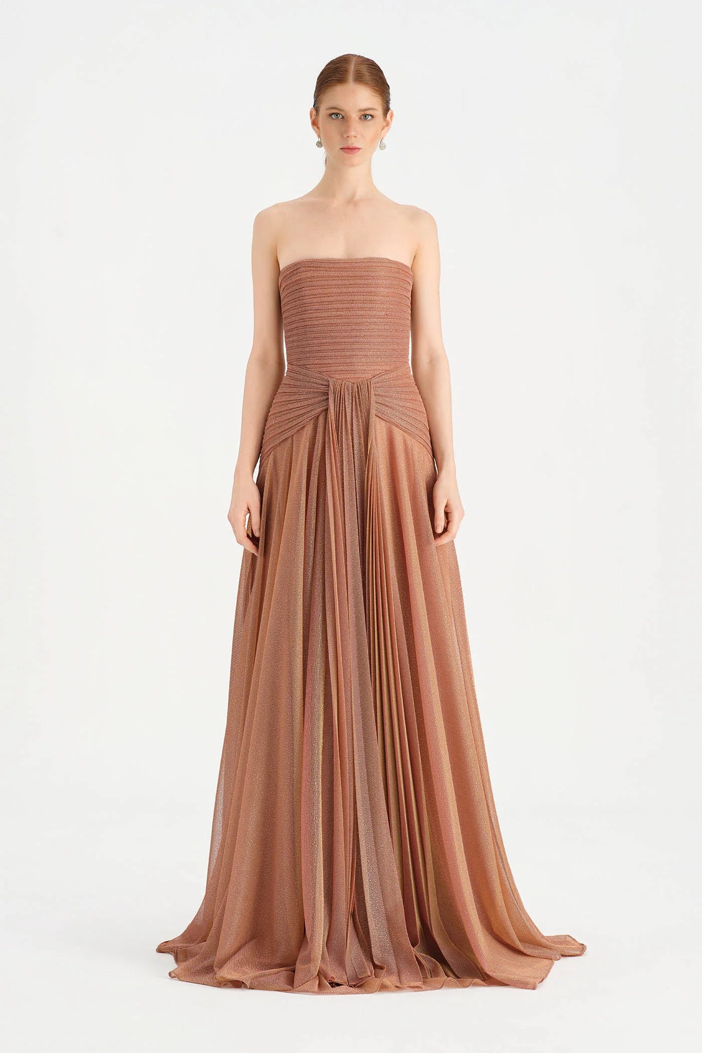 STRAPLEZ YAKA SİMLİ UZUN ABİYE ELBİSE 9167C