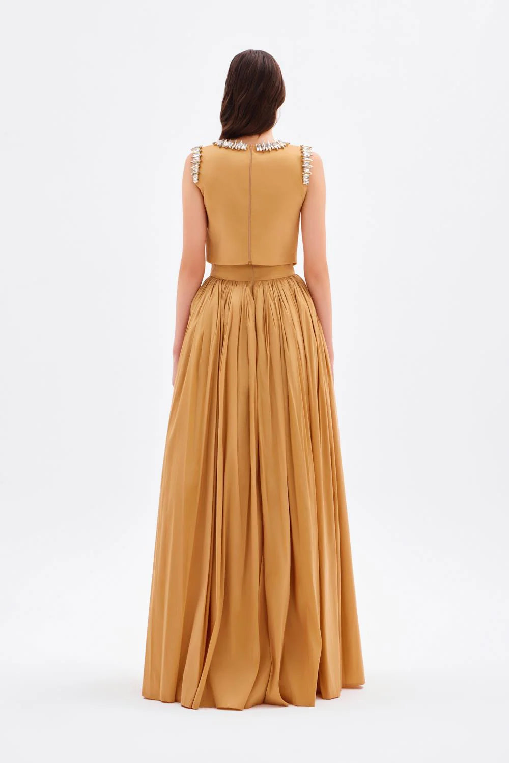 TAŞ İŞLEME DETAYLI TAFTA UZUN ABİYE ELBİSE - 9131C