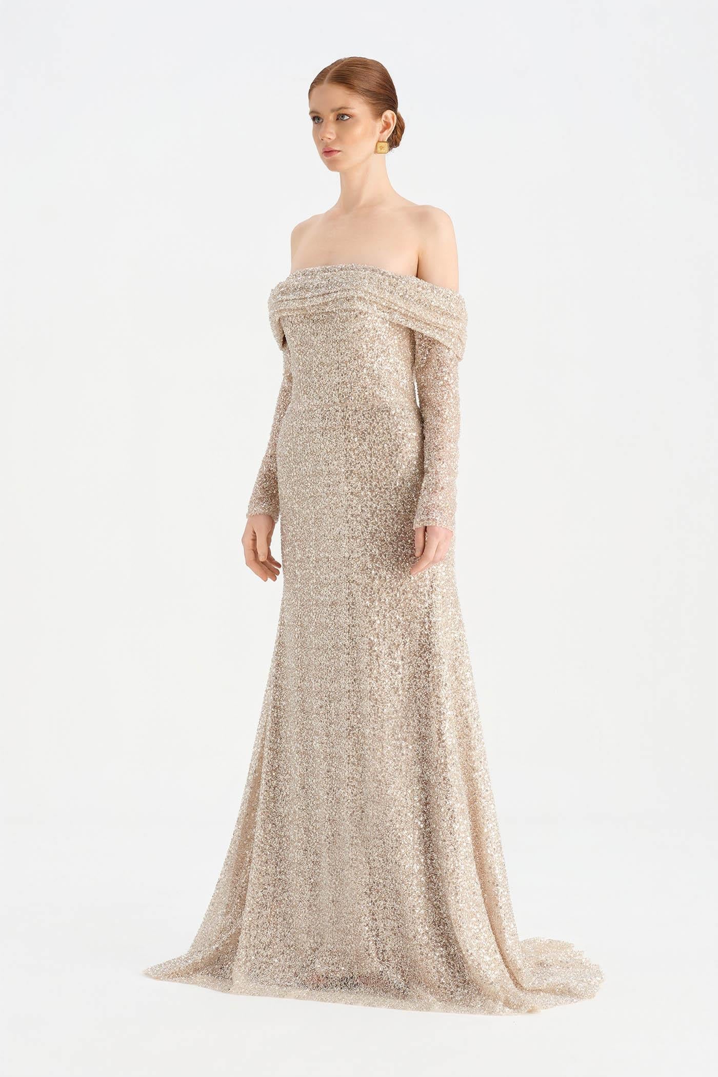 STRAPLEZ TAŞLI ABİYE ELBİSE - 26051C