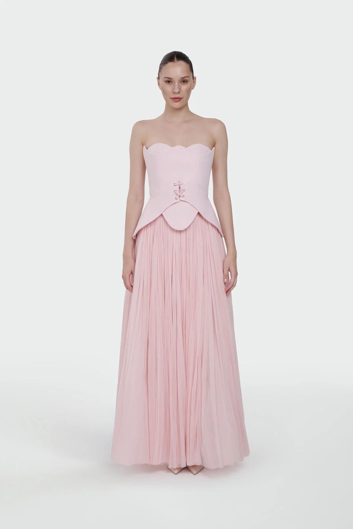 STRAPLEZ PEPLUM DETAYLI PİLİSELİ ABİYE TAKIM ELBİSE 2603