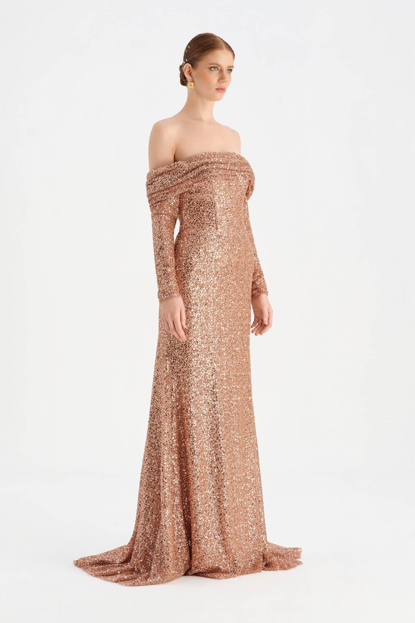 STRAPLEZ TAŞLI ABİYE ELBİSE - 26051C