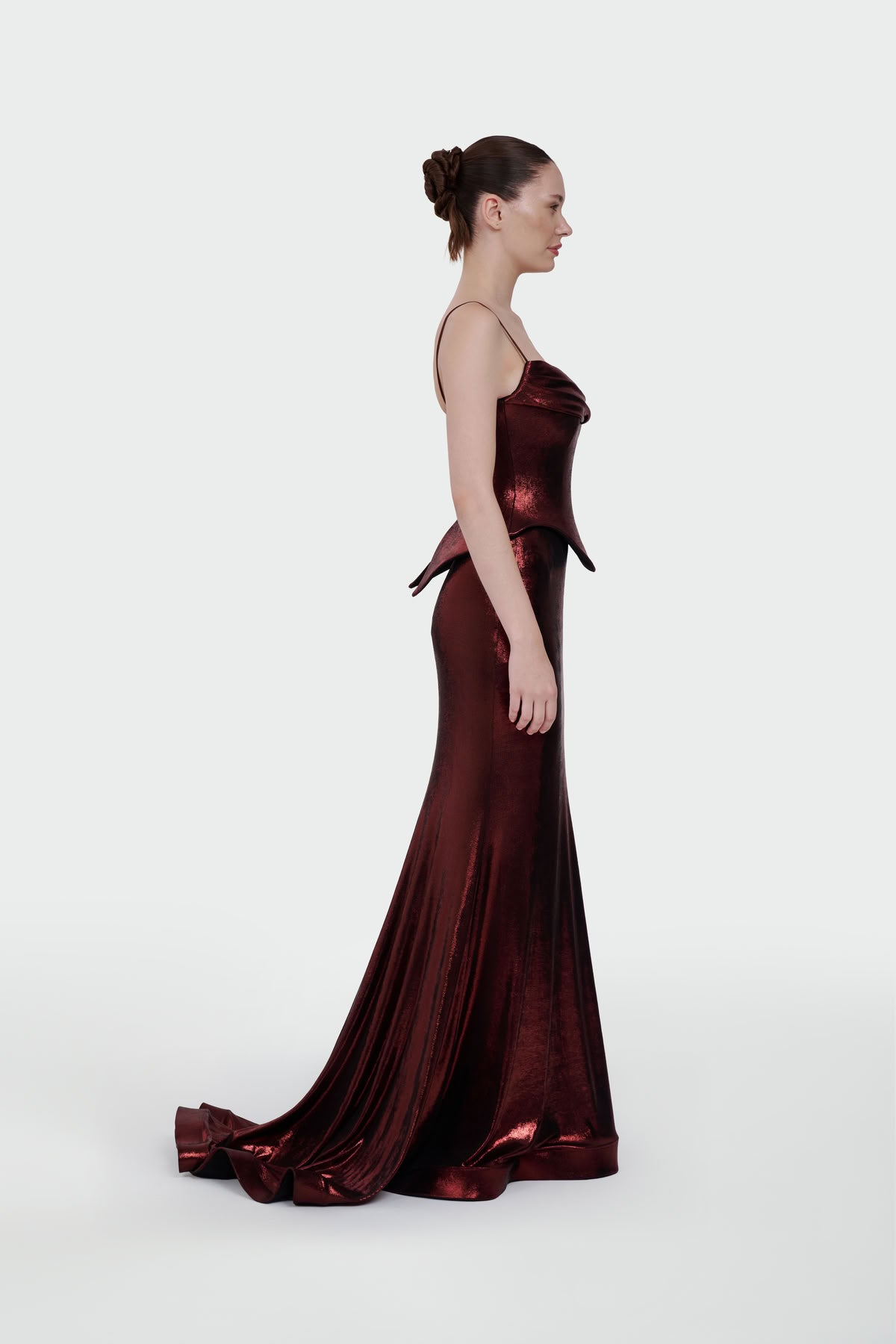 İNCE ASKILI DRAPE DETAYLI ABİYE ELBİSE 1365