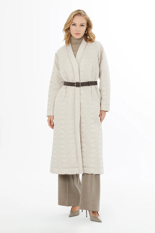 Çıtçıt Kapamalı Uzun Kapitone Mont