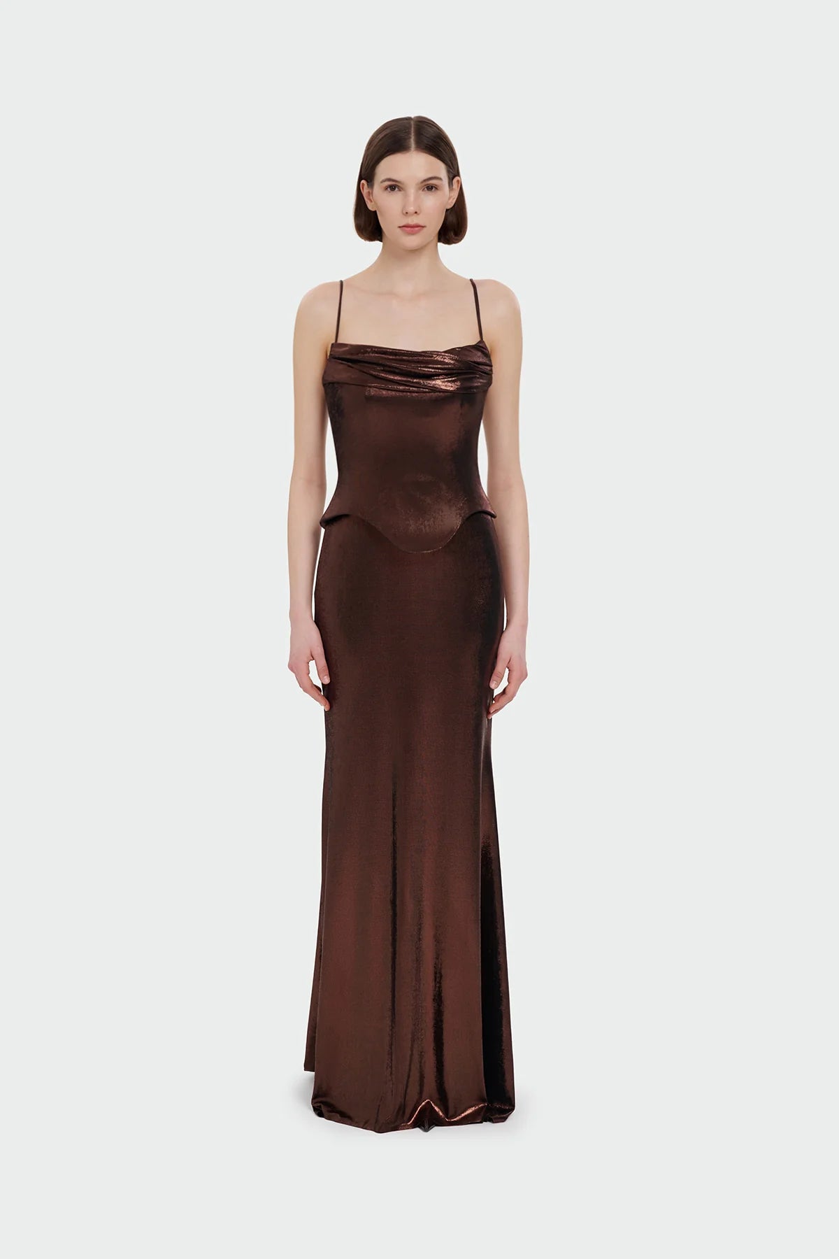 İNCE ASKILI DRAPE DETAYLI ABİYE ELBİSE 1365