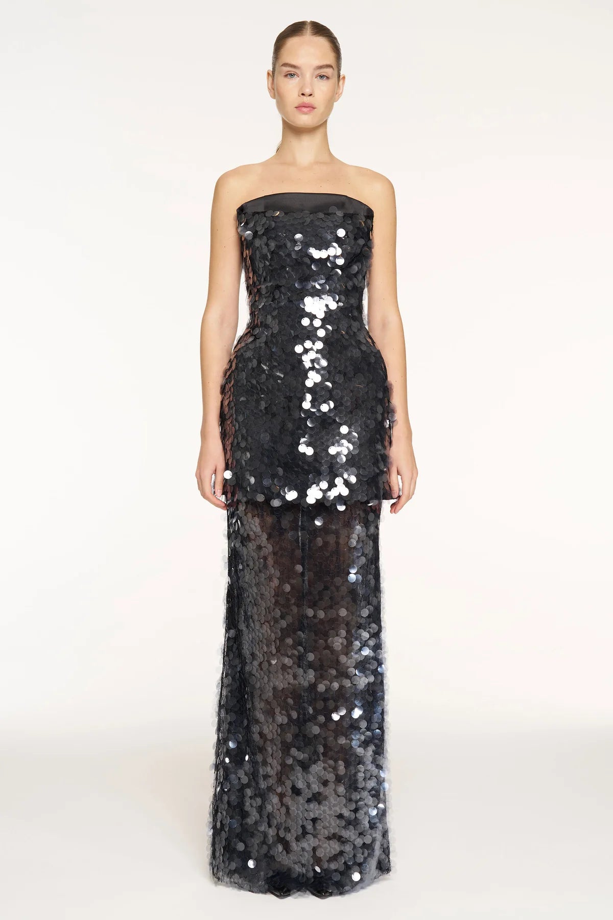 PAYETLİ STRAPLEZ PEPLUM DETAYLI UZUN ABİYE TAKIM ELBİSE 1429