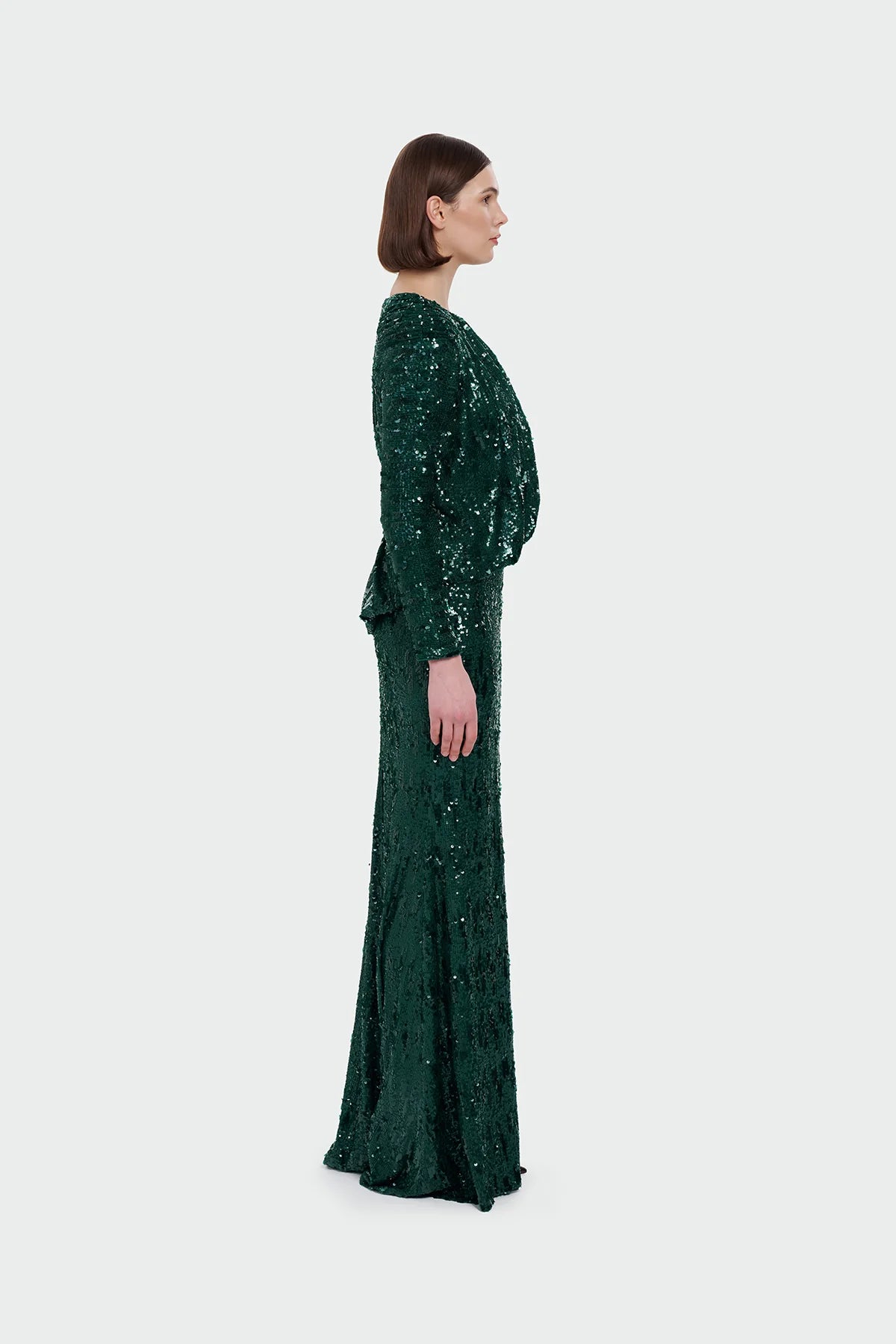Luxury Modest Stretch Sequin Gown 9210