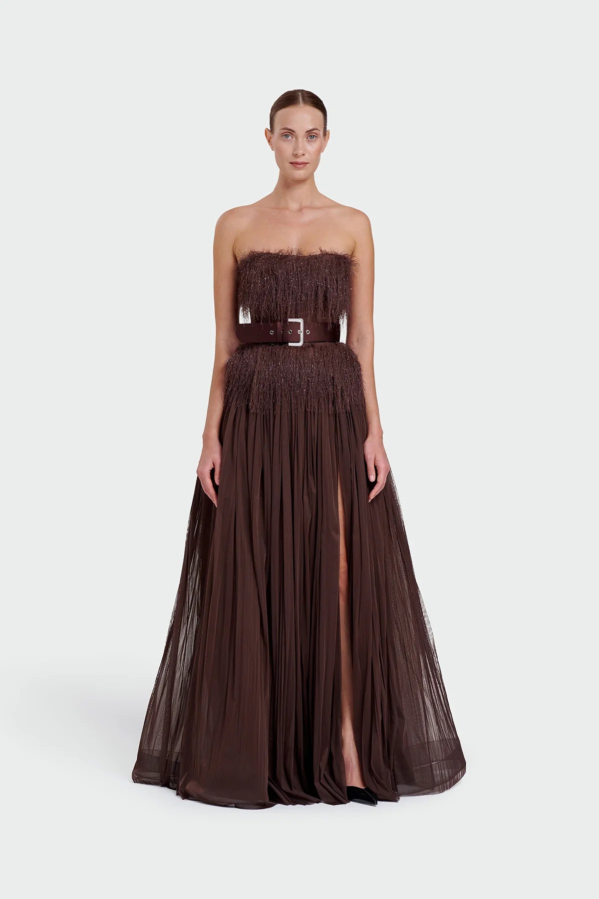 Feather Strapless Evening Dress 1342