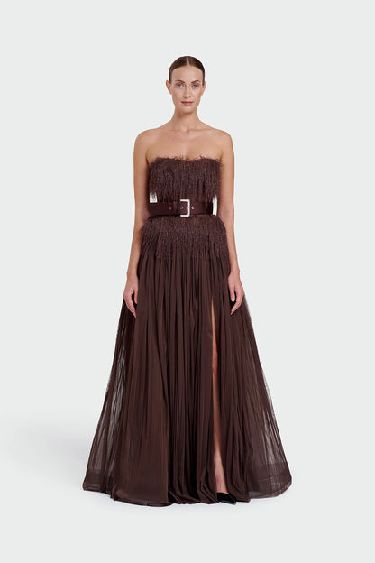 Feather Strapless Evening Dress 1342