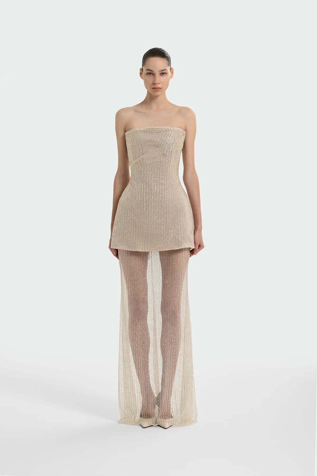 Sequin and Stone Embroidered Evening Dress Set 2211 S