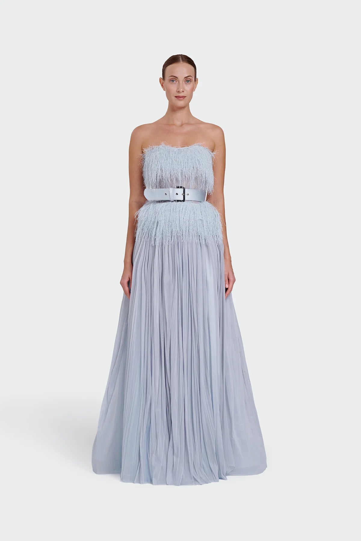 Feather Strapless Evening Dress 1342