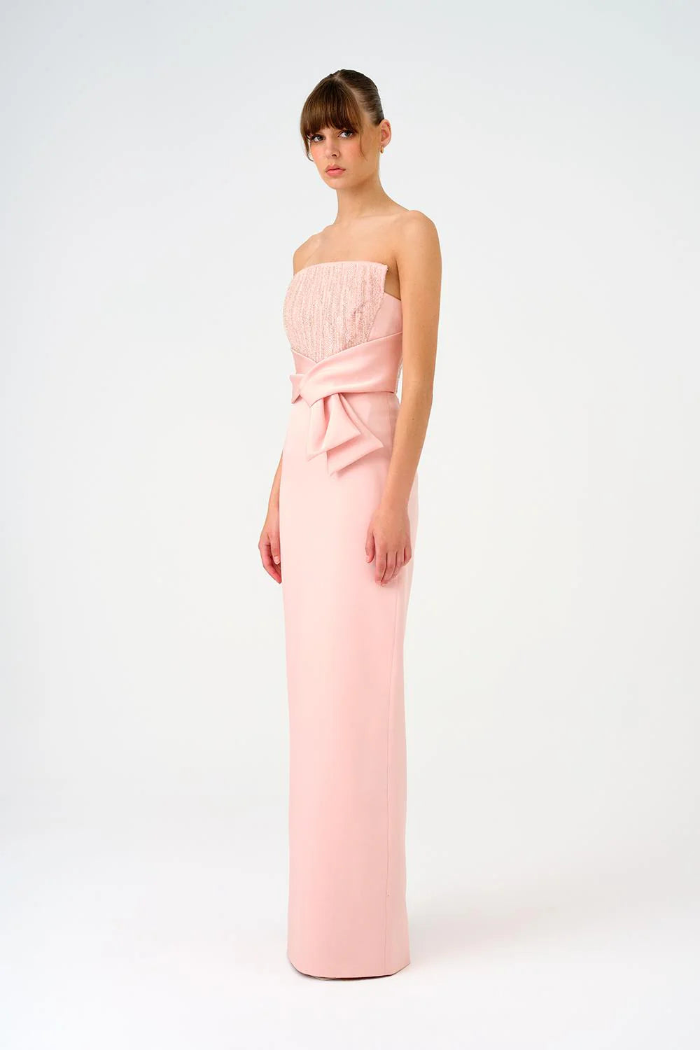 STRAPLEZ YAKA DÜZ KESİM SATEN ABİYE ELBİSE - 9171C