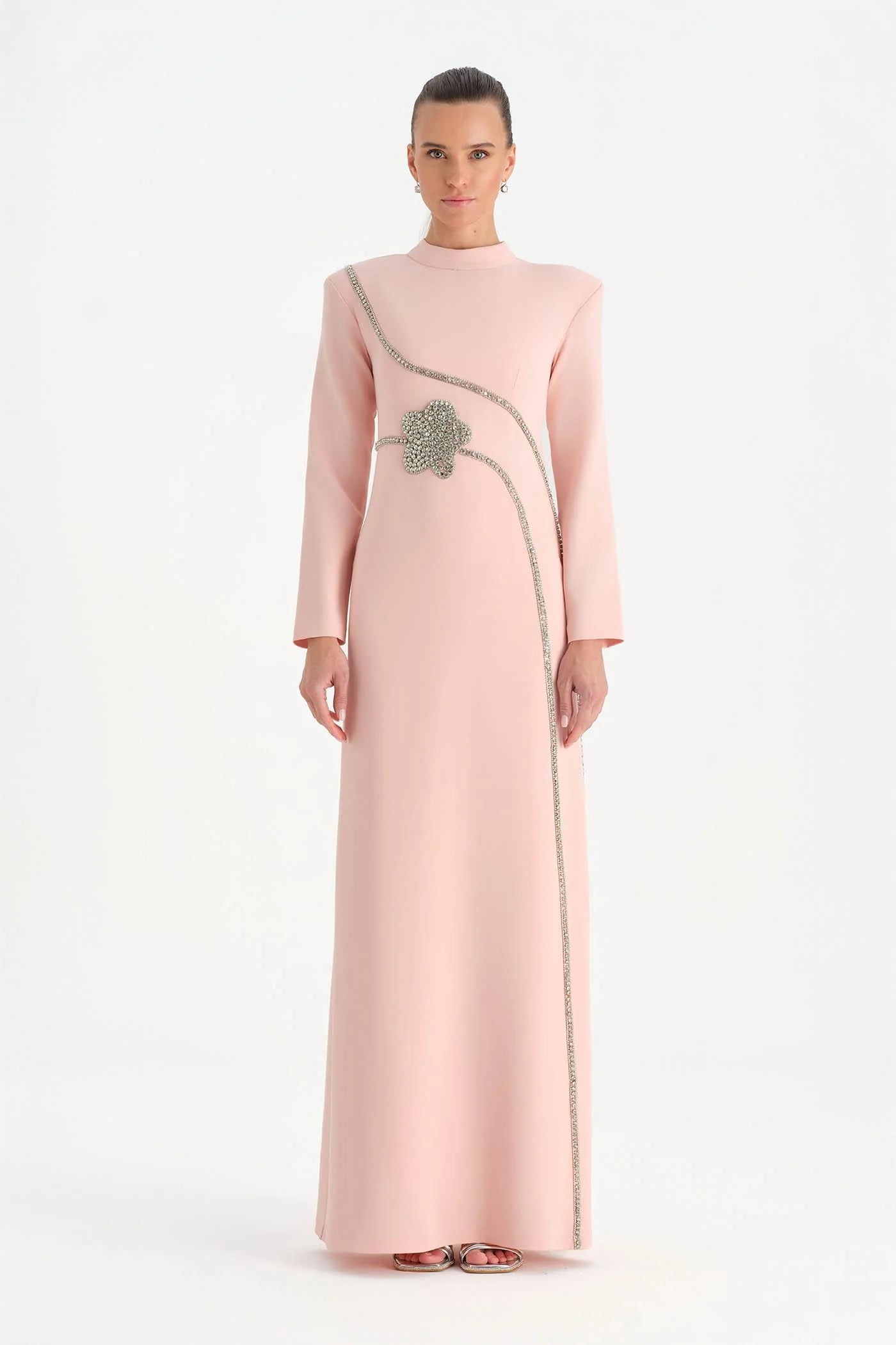 TAŞ İŞLEMELİ TESETTÜR ABİYE ELBİSE - 26186C