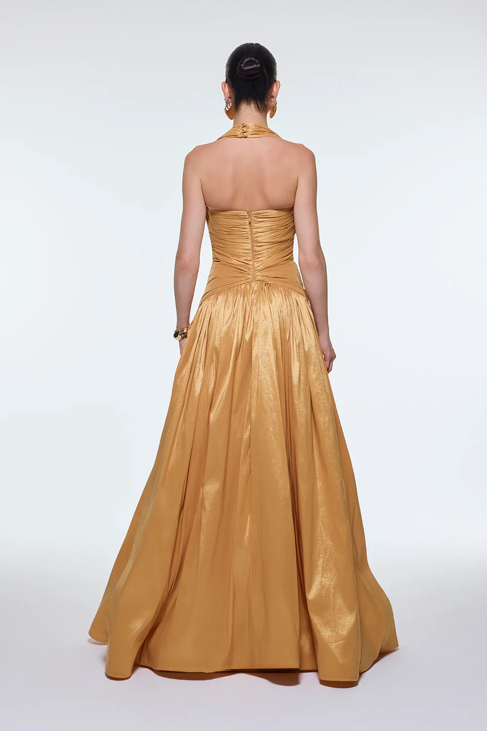 BOYUNDA ASKILI DRAPELİ TAFTA UZUN ABİYE ELBİSE - 9280C