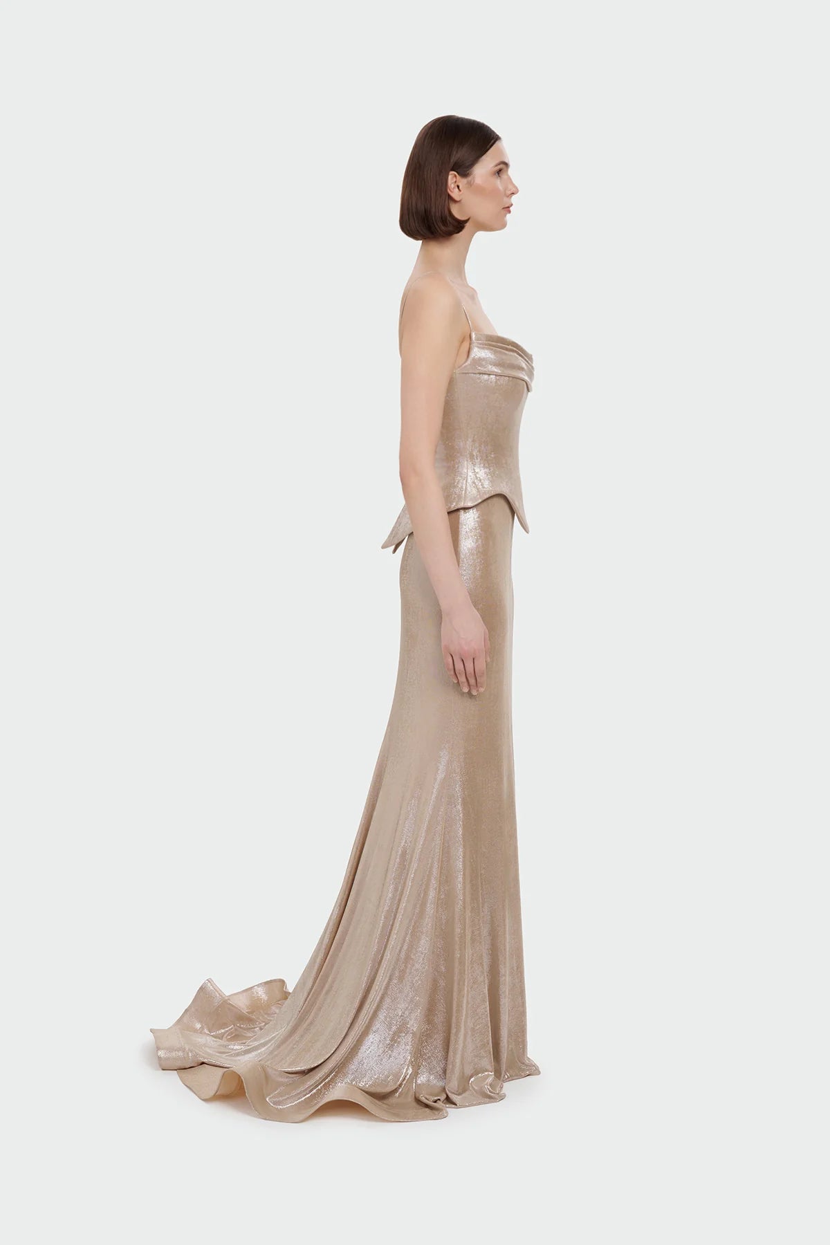 İNCE ASKILI DRAPE DETAYLI ABİYE ELBİSE 1365