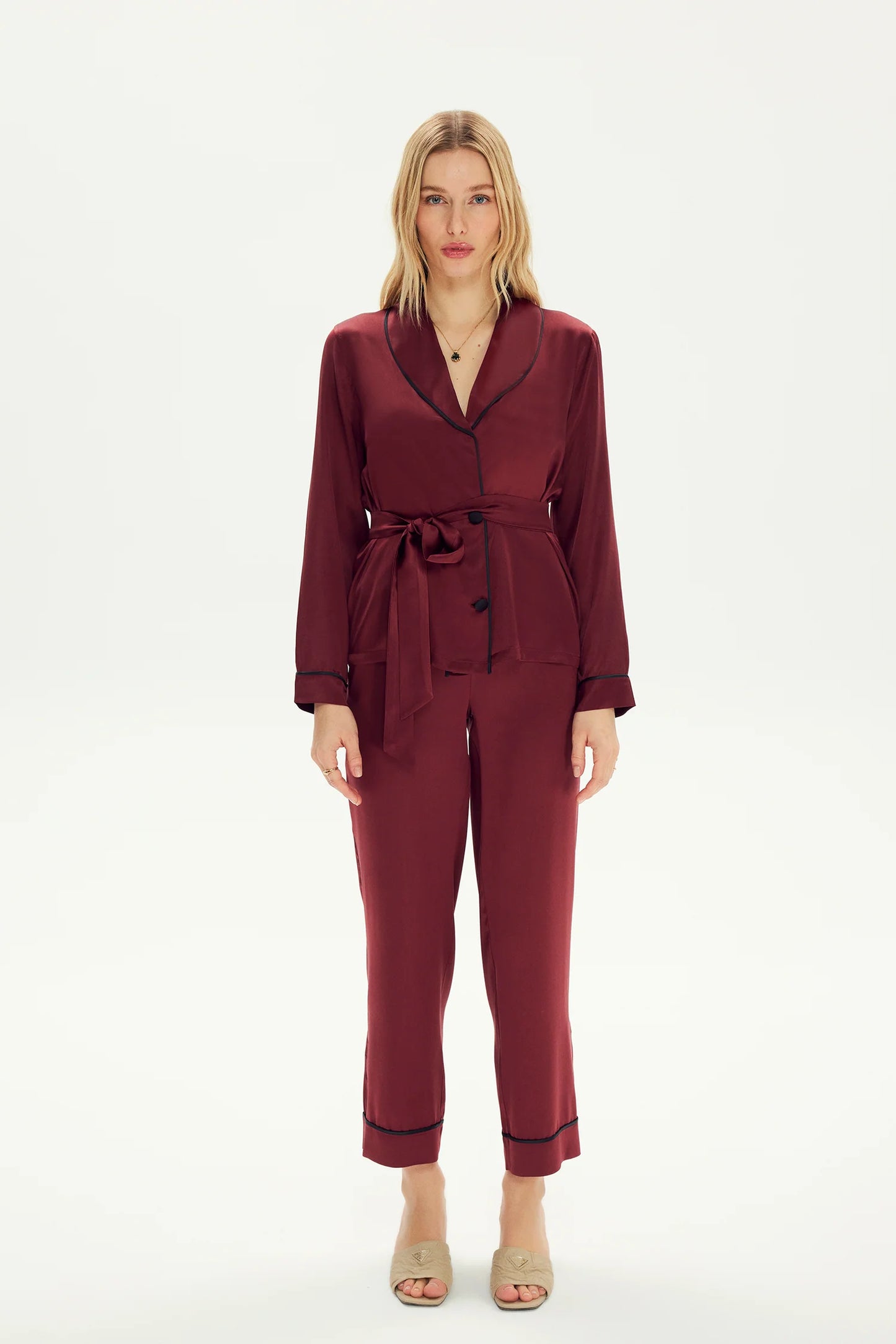 Lisa Silk Pajama Set in Burgundy
