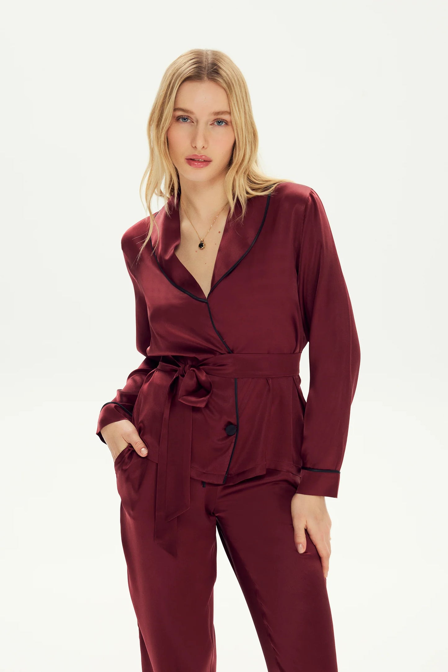 Lisa Silk Pajama Set in Burgundy