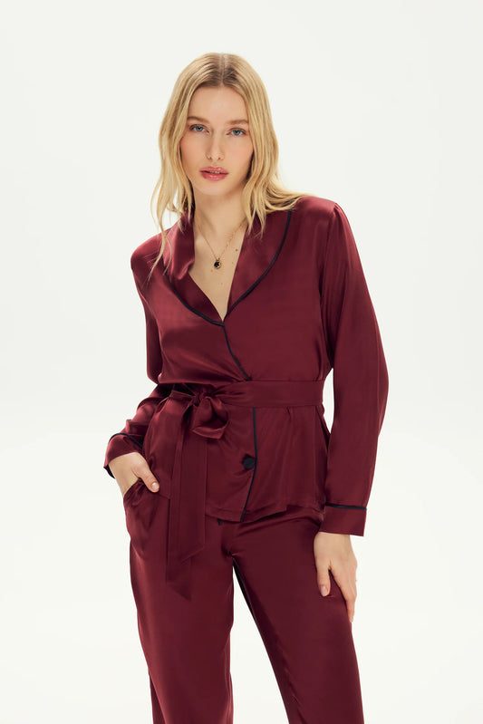 Lisa Silk Pajama Set in Burgundy