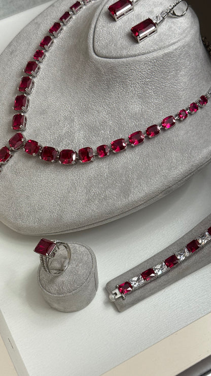 Royal Set with Red Ruby Stone - 925 Sterling Silver