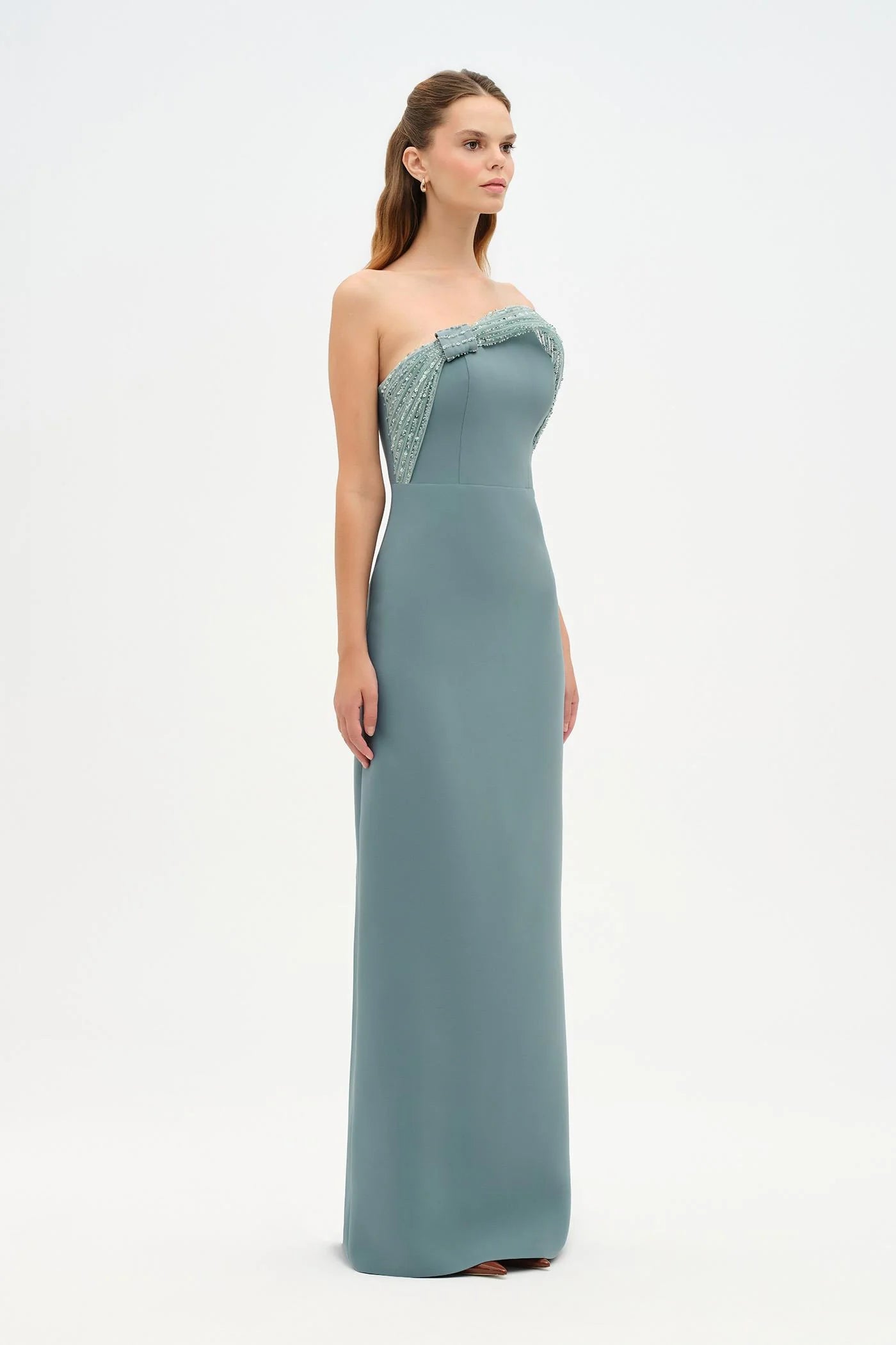 DRAPE DETAYLI STRAPLEZ DETAYLI BALIK ABİYE ELBİSE - 26125C