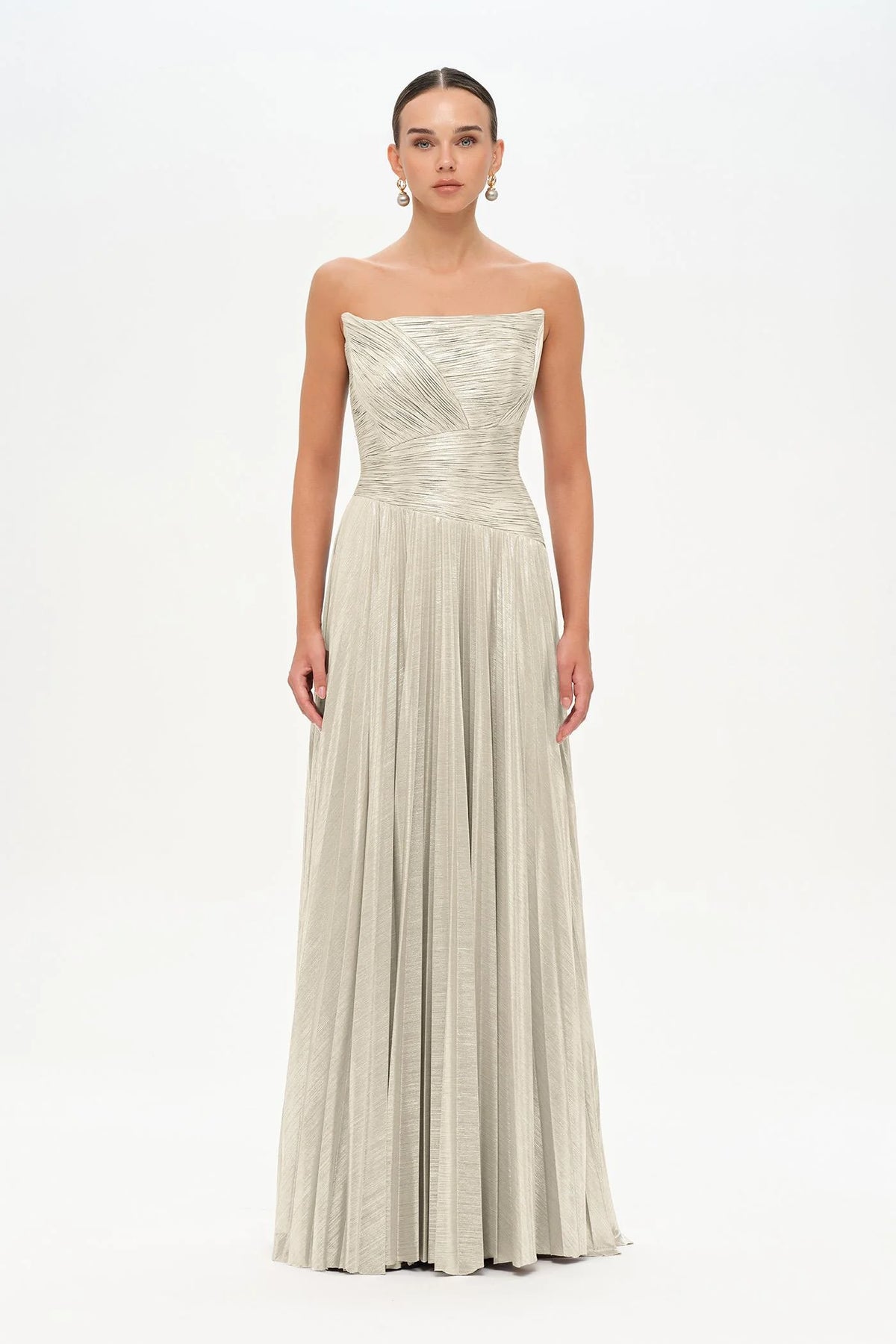 STRAPLEZ DRAPE VE PLİSE DETAYLI ŞIK ABİYE ELBİSE - 26078C