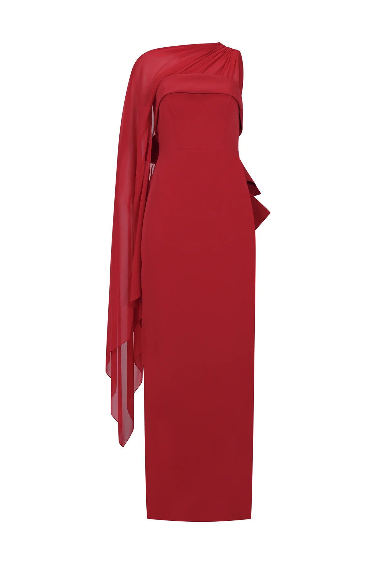 Tül Pelerinli Arka Fiyonk Detaylı Straplez Uzun Abiye ELBİSE 2244