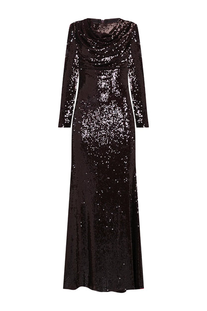 DRAPE DETAYLI PUL PAYETLİ ABİYE  ELBİSE 9116