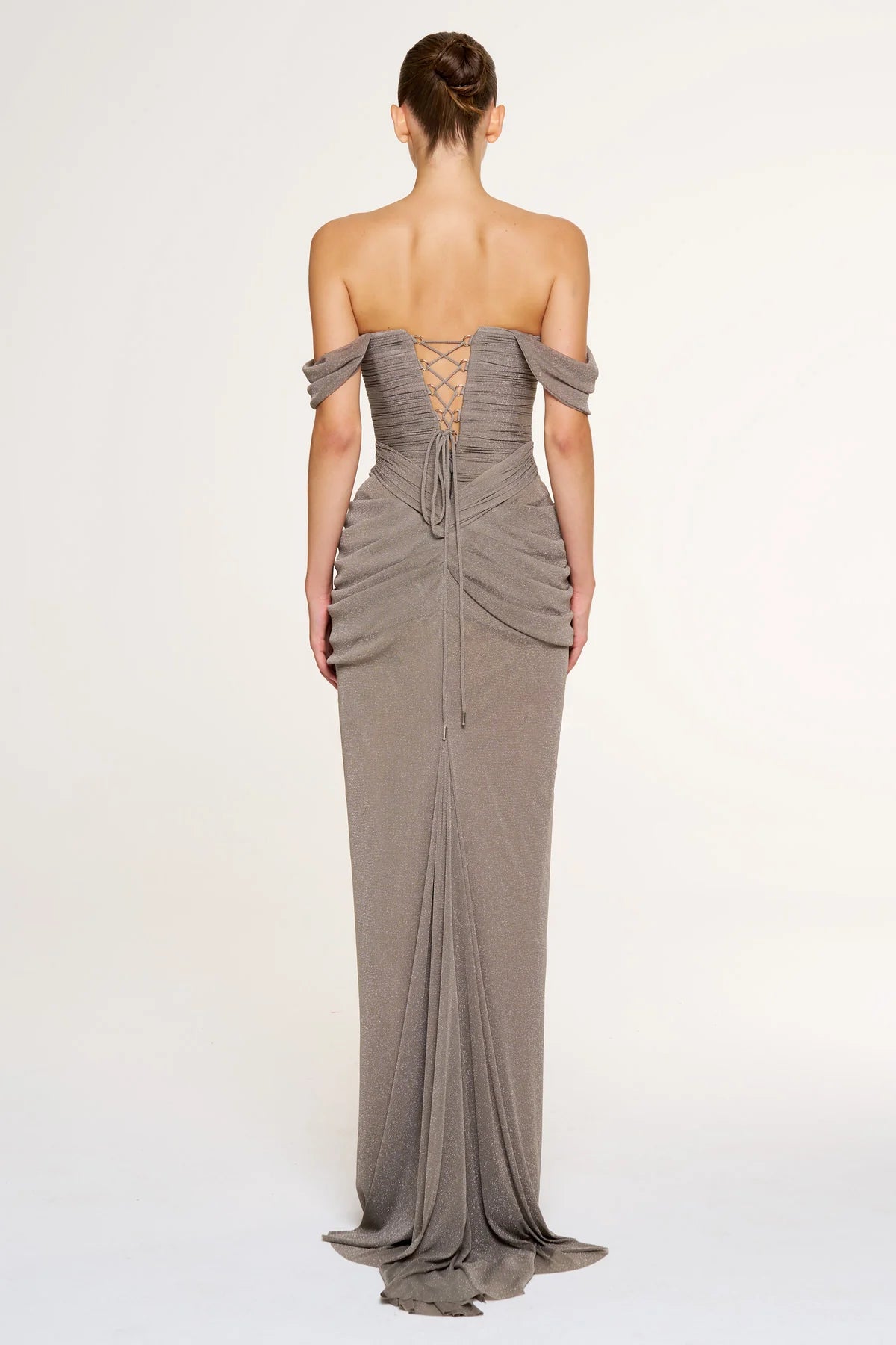 Shimmer Draped Off-Shoulder Evening Dress – 1387